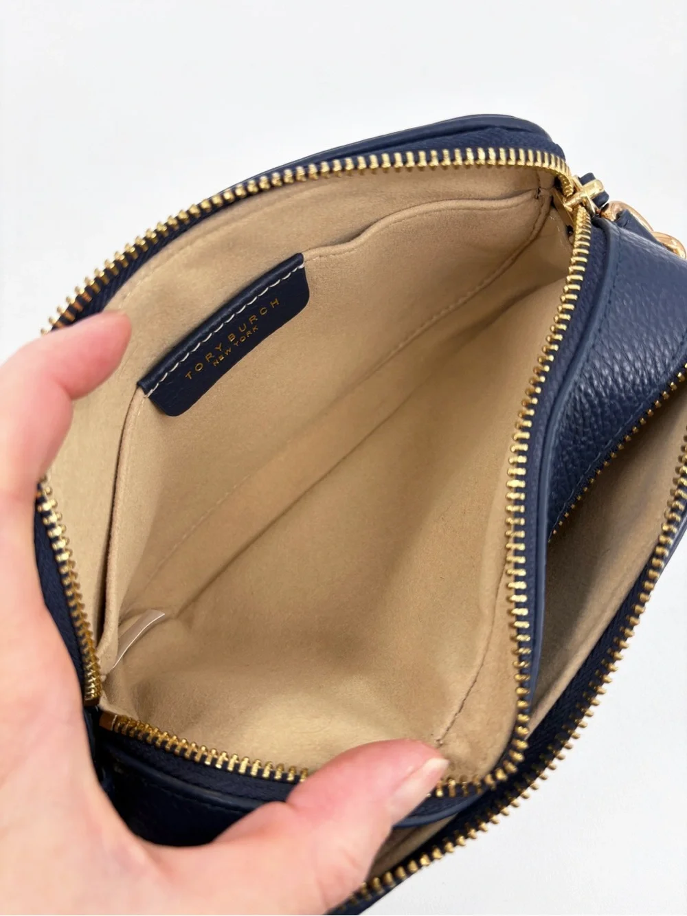 TORY BURCH Mini Miller Crossbody Bag Navy Blue Pebbled Leather